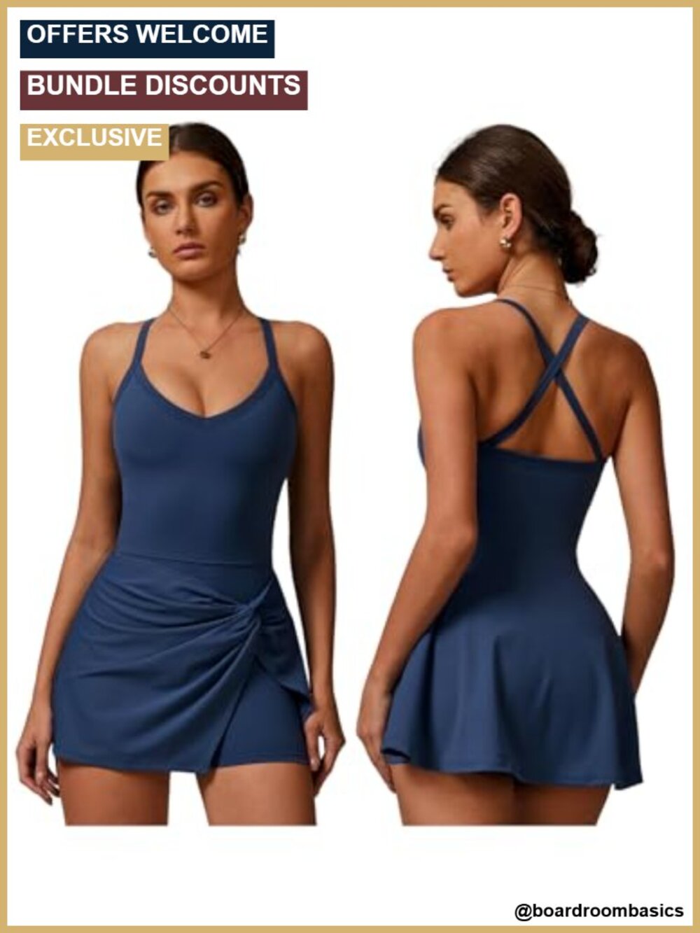 Women's Tennis Dress with Built-in Shorts Spaghetti Strap Workout Mini Dress